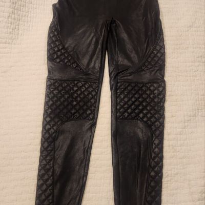 SPANX Quilted Faux Leather Shiny MOTO LEGGINGS-sz LG-BLACK L26 #J95